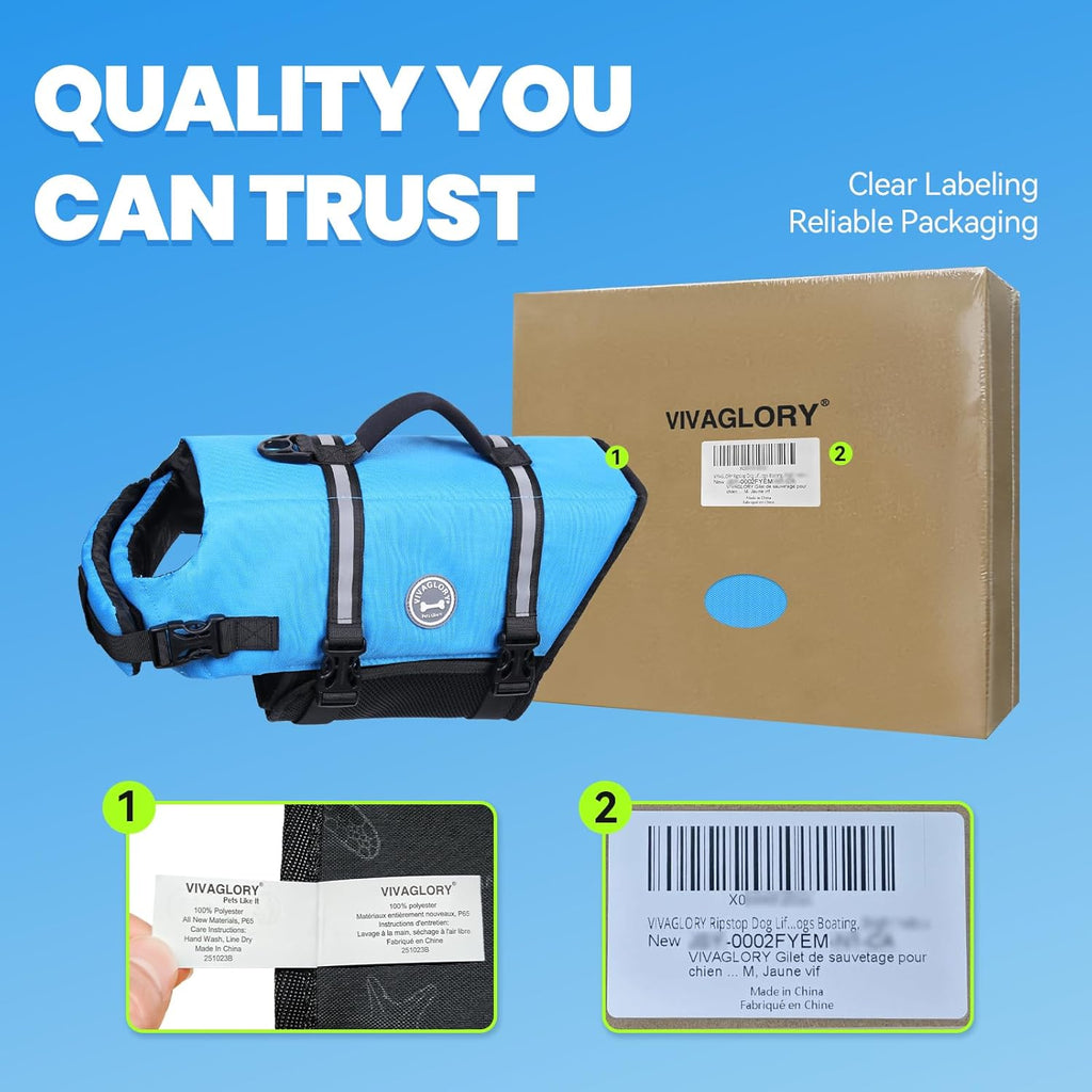 Rip Stop Dog Life Vest, Swimming Vest with Handle, Buoyancy for Doggy Puppy, Dog Life Jacket for Swimming & Boating, M, Blue