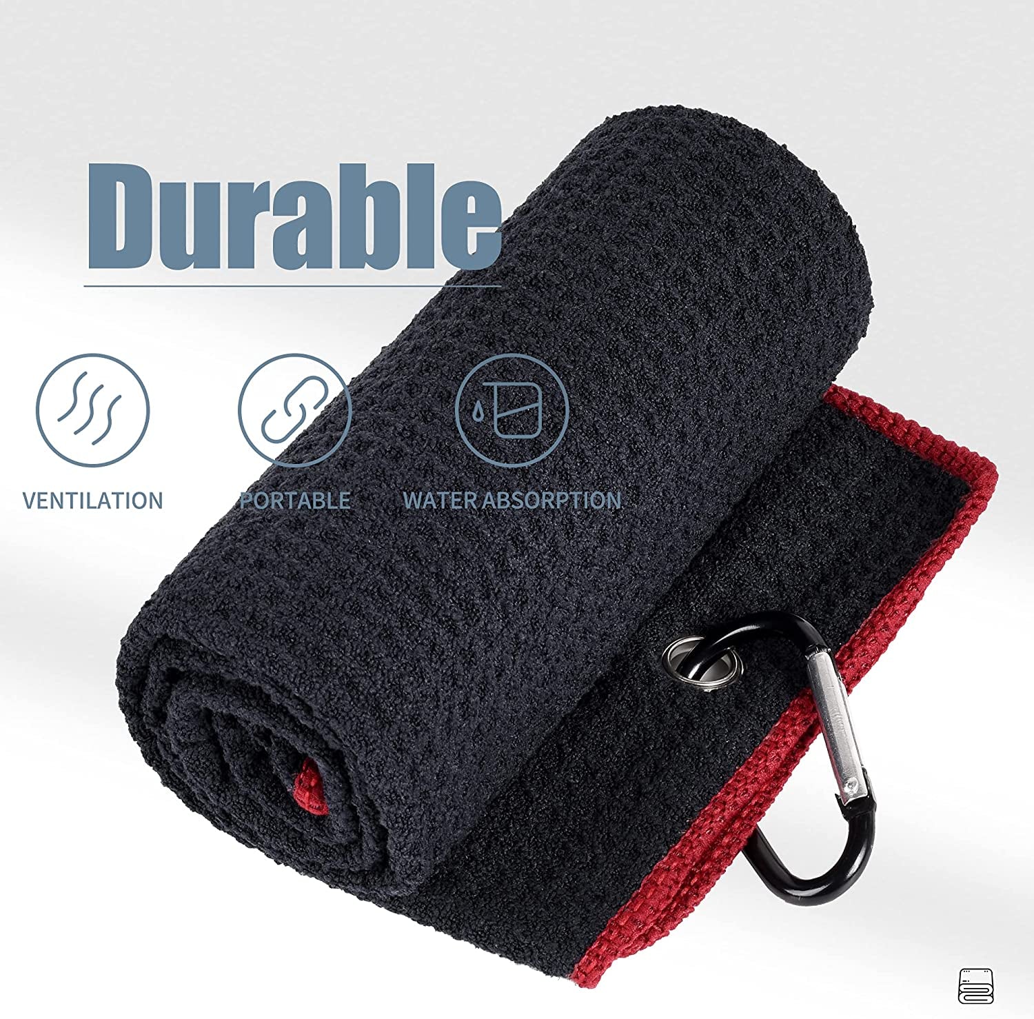 Microfiber Waffle Pattern Tri-Fold Golf Towel | Brush Tool Kit with Club Groove Cleaner, Retractable Extension Cord and Clip