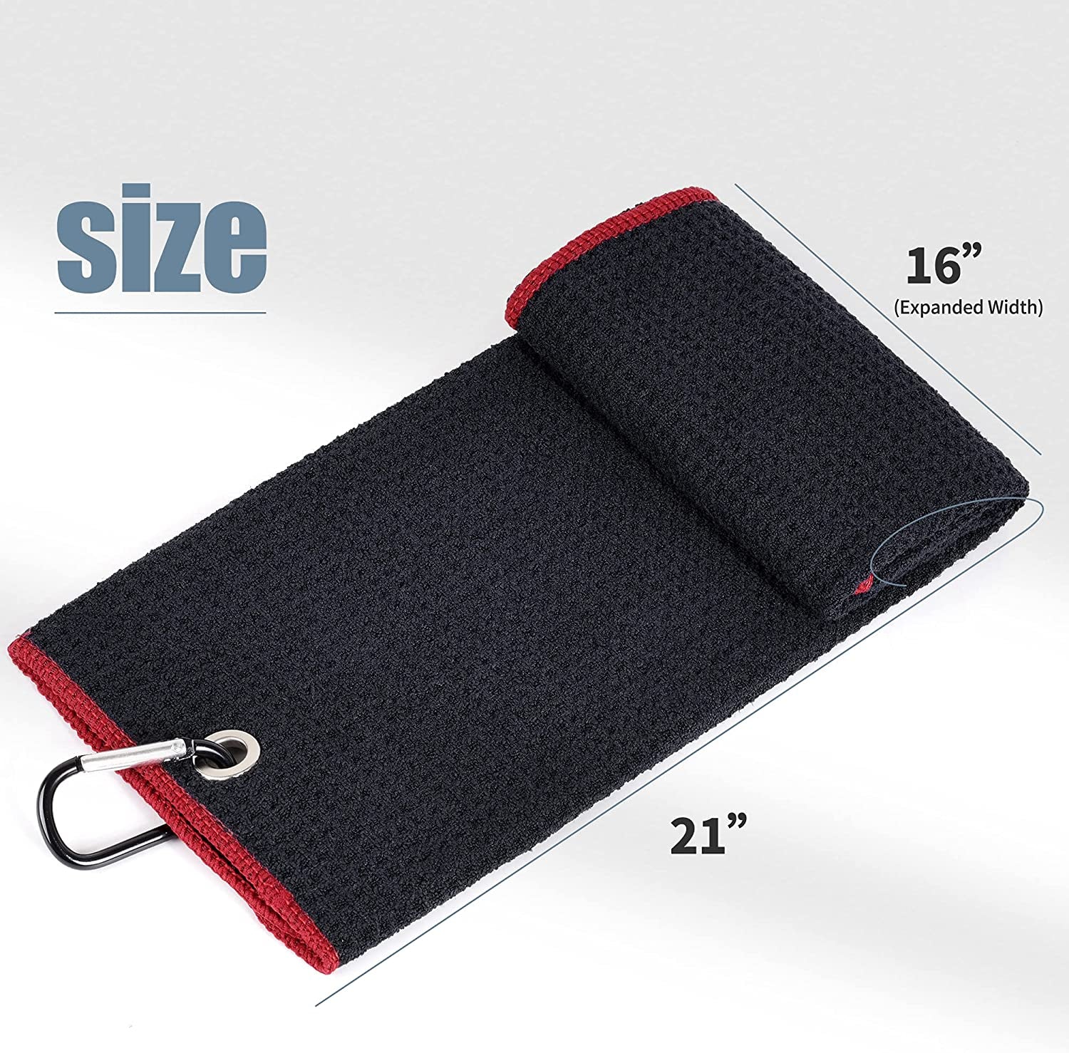 Microfiber Waffle Pattern Tri-Fold Golf Towel | Brush Tool Kit with Club Groove Cleaner, Retractable Extension Cord and Clip