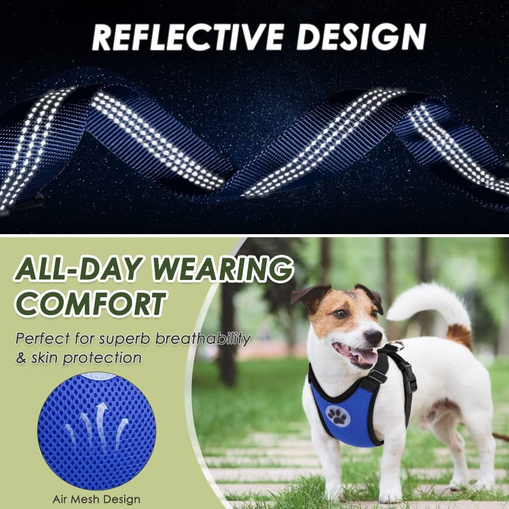 Dog Seat Belt for Car, Adjustable Dog Car Harness for Large Medium Small Dogs, Soft Padded & Breathable Mesh Dog Seatbelt with Car Strap and Carabiner (Blue,M)