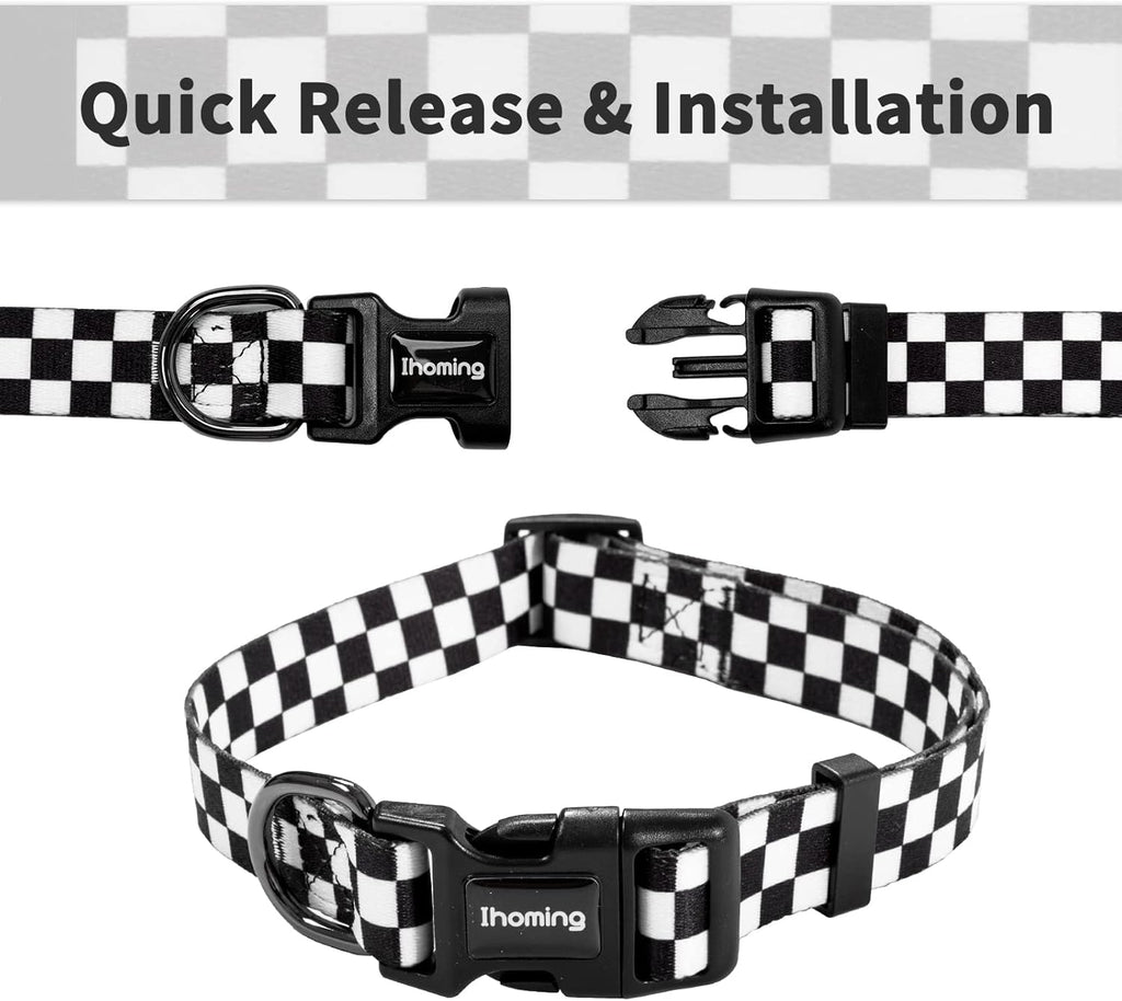 Dog Collar and Leash Set for Daily Outdoor Walking Running Training, Chess Board Design for Large Boys Girls Dogs Cats Pets, L-Up to 80LBS