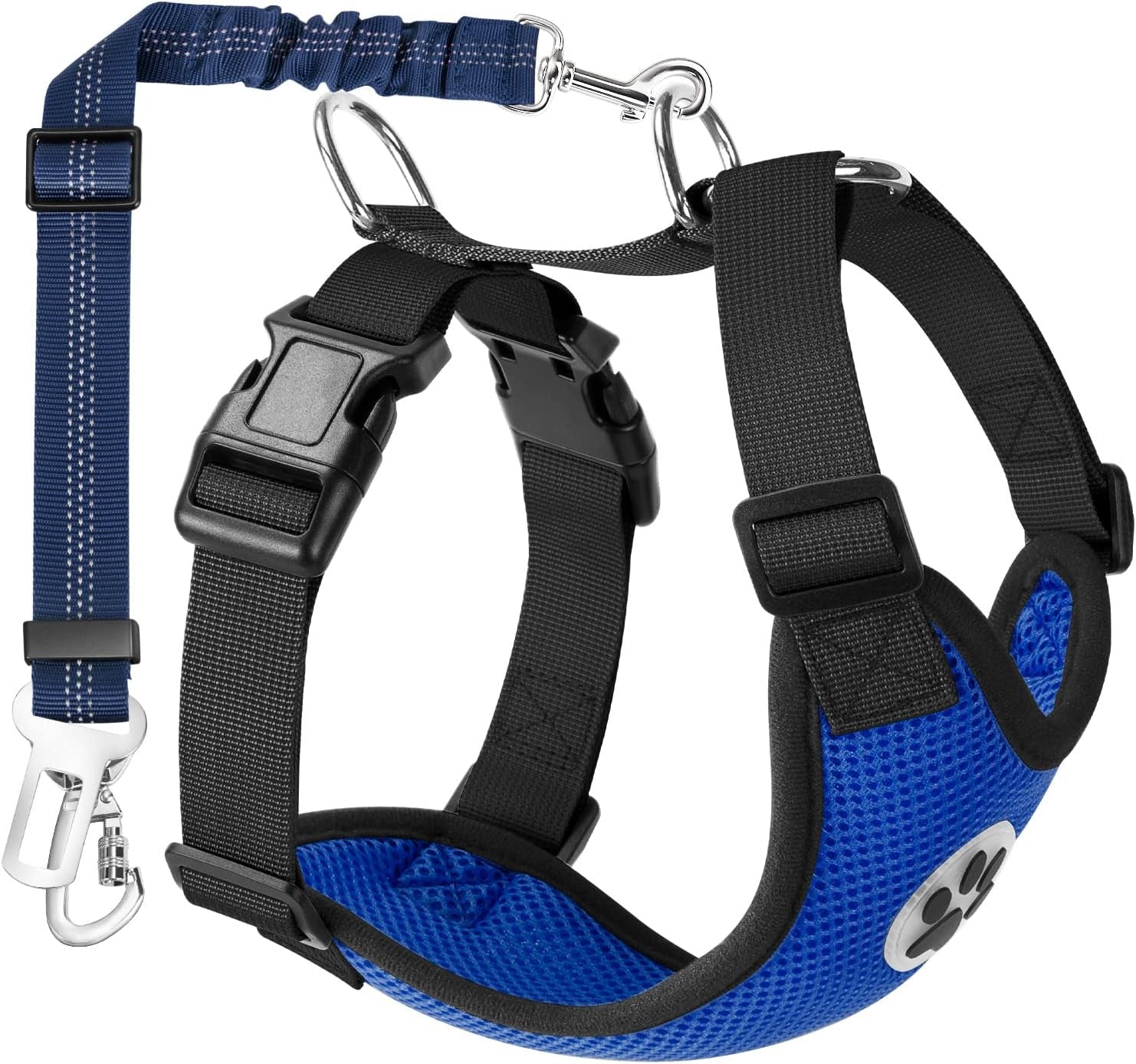 Dog Seat Belt for Car, Adjustable Dog Car Harness for Large Medium Small Dogs, Soft Padded & Breathable Mesh Dog Seatbelt with Car Strap and Carabiner (Blue,M)