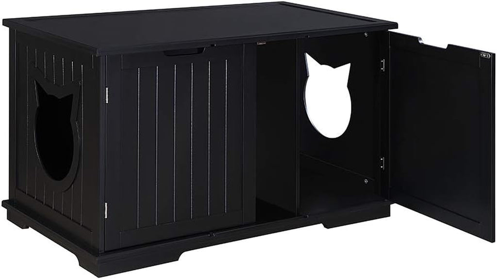X-Large Designer Cat Washroom Storage Bench Cat Litter Box Enclosure Furniture Box House with Table, Big Enough for Automatic Litter Box or Two Litter Boxes.