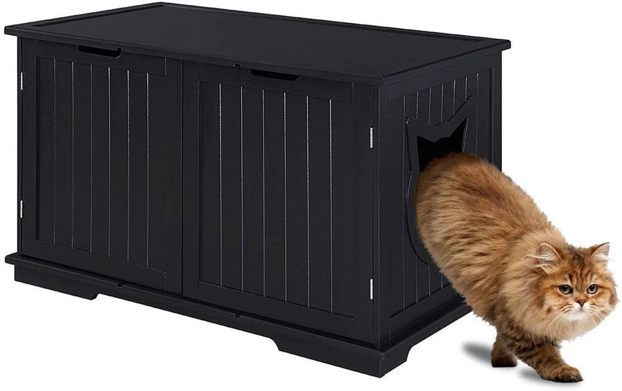 X-Large Designer Cat Washroom Storage Bench Cat Litter Box Enclosure Furniture Box House with Table, Big Enough for Automatic Litter Box or Two Litter Boxes.