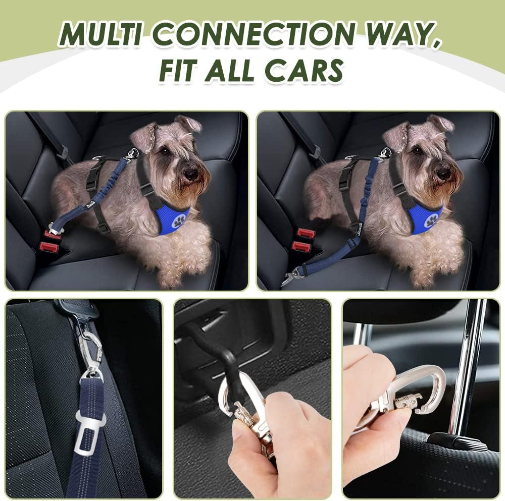 Dog Seat Belt for Car, Adjustable Dog Car Harness for Large Medium Small Dogs, Soft Padded & Breathable Mesh Dog Seatbelt with Car Strap and Carabiner (Blue,M)